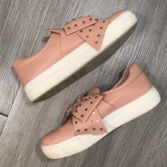 J/Slides Mauve Pink Studded bow Leather Slip on Sneakers size 8.5 - Picture 8 of 10